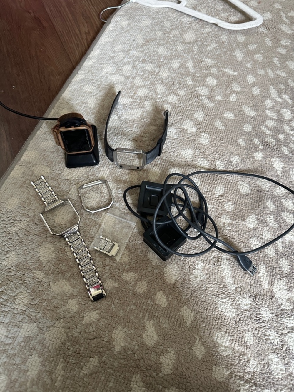 fitbit watch and acc Lot with Rose Gold, silver, Black Frames and Chargers
